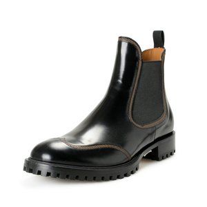 Versace Men's Black Polished Leather Chelsea Boots Shoes